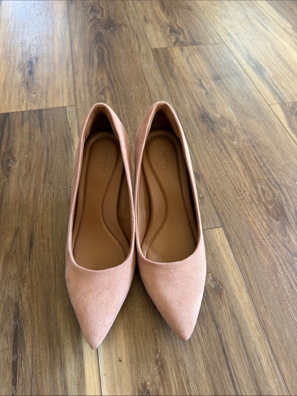Pointed Suede-Look Flats in Blush Pink